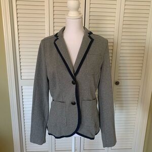 Lands’ End Women's Gray Knit Blazer with Navy Trim Size 6 Tall